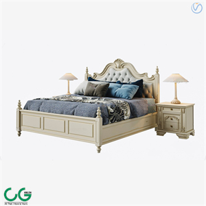 European style solid wood double bed 3d model